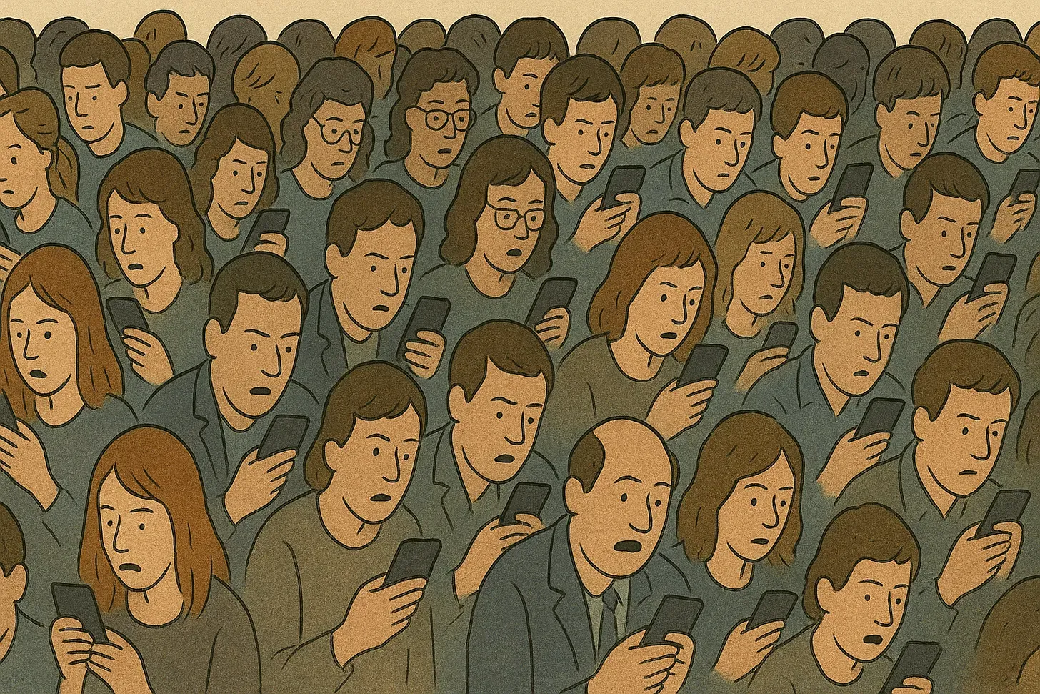 Ilustración de muchas personas usando su teléfono móvil